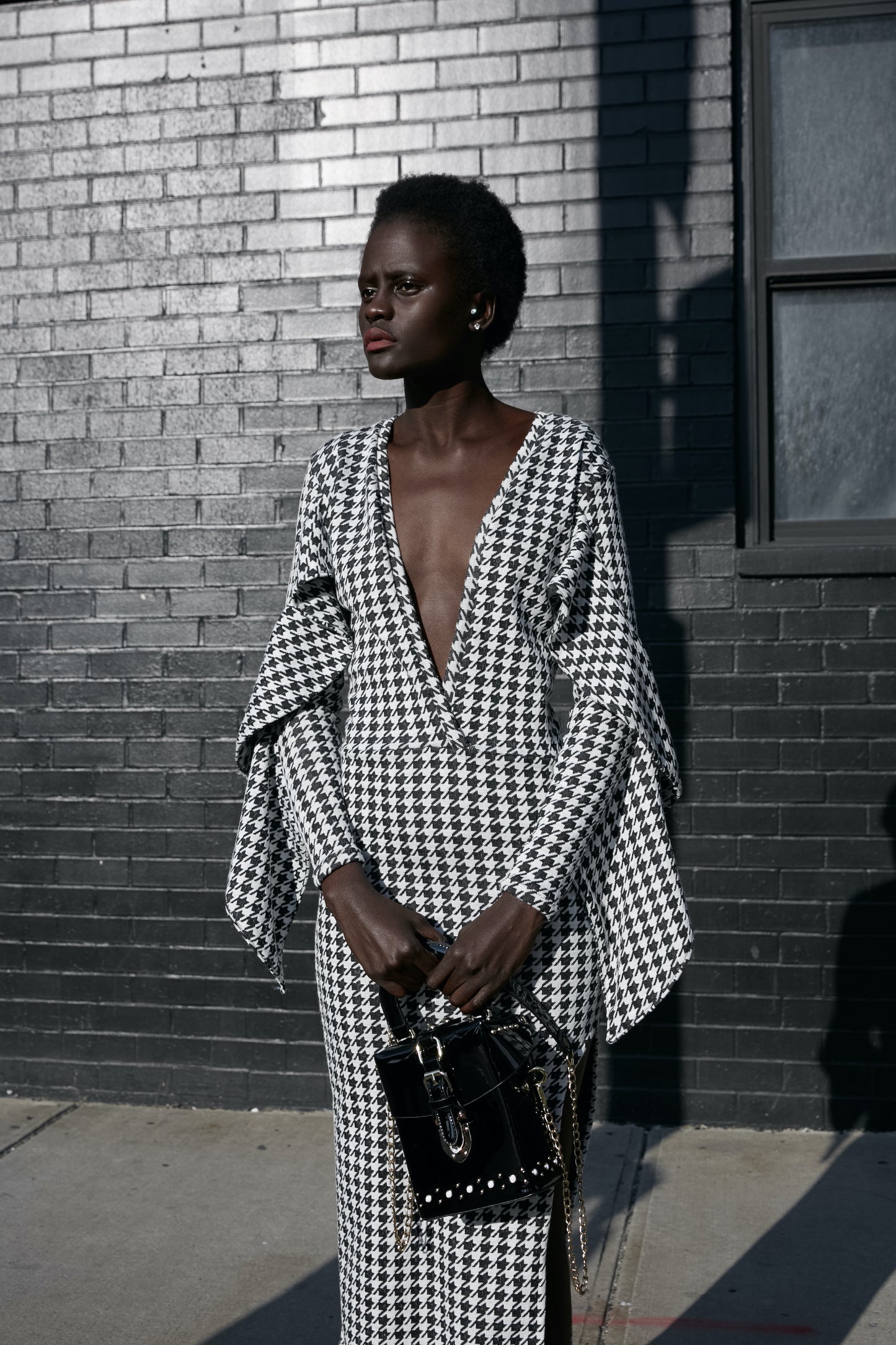 Houndstooth Cascade Dress