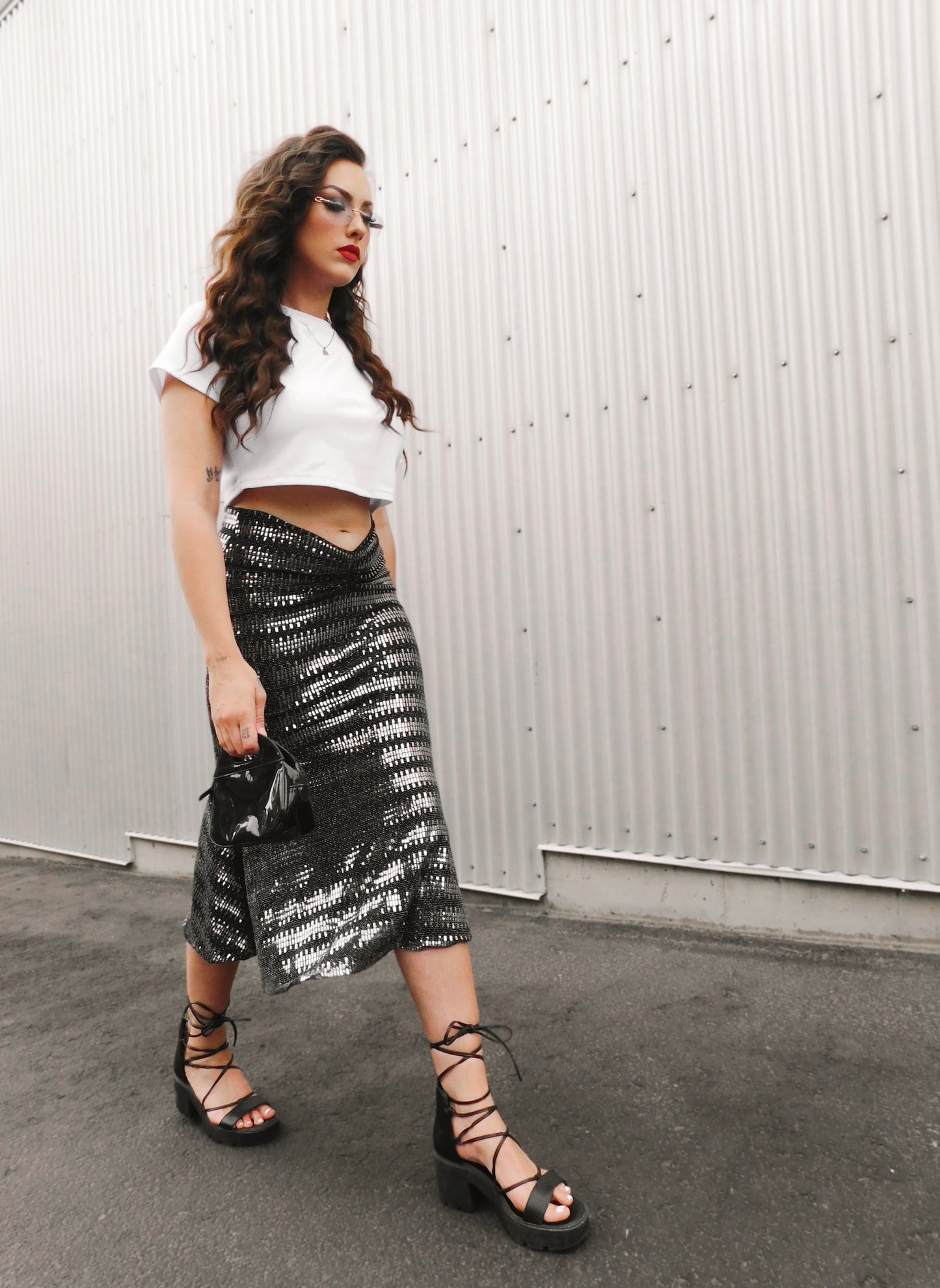 Metallic Midi-Skirt