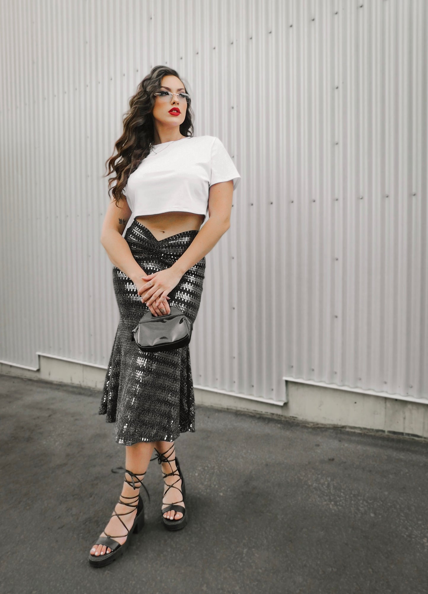 Metallic Midi-Skirt