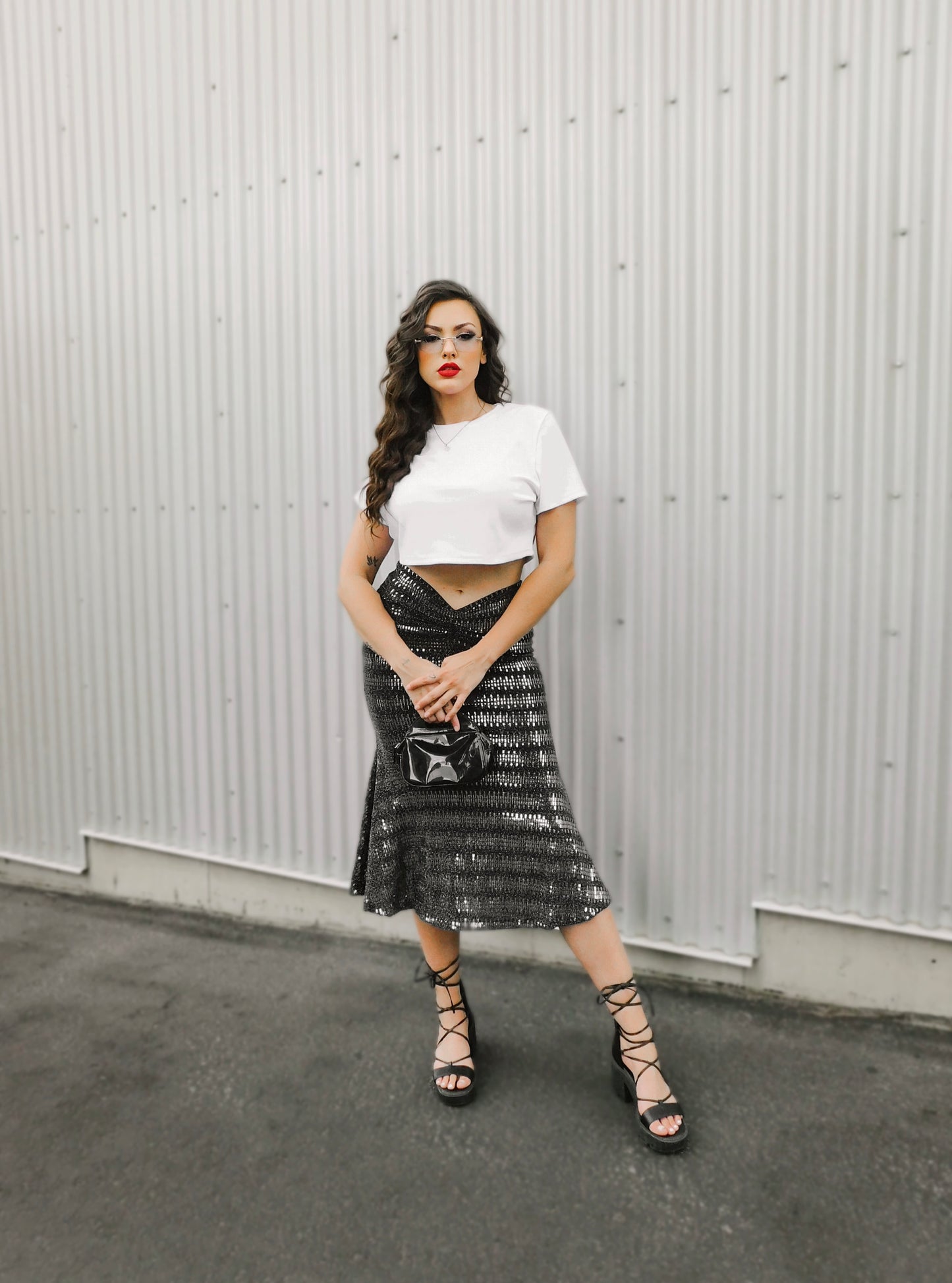 Metallic Midi-Skirt
