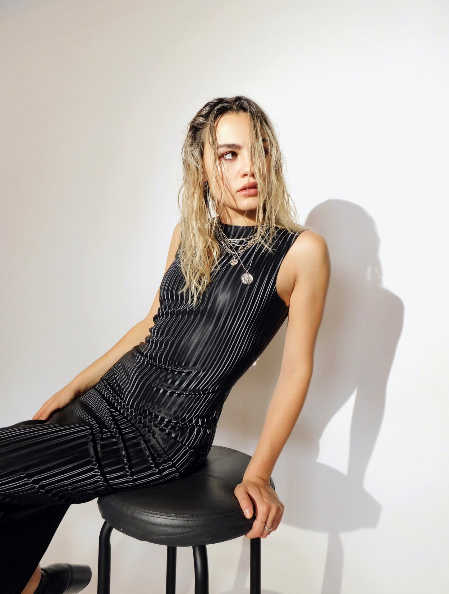 Holographic Pinstripe Dress