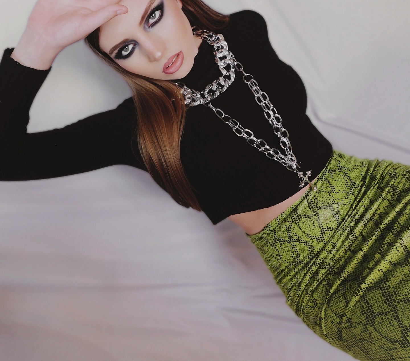 Lime Snakeskin Patent Leather Skirt