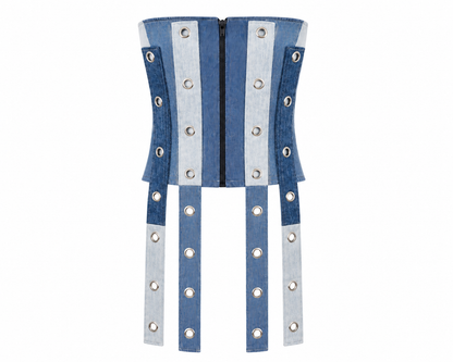 Reworked Denim Grommet Top
