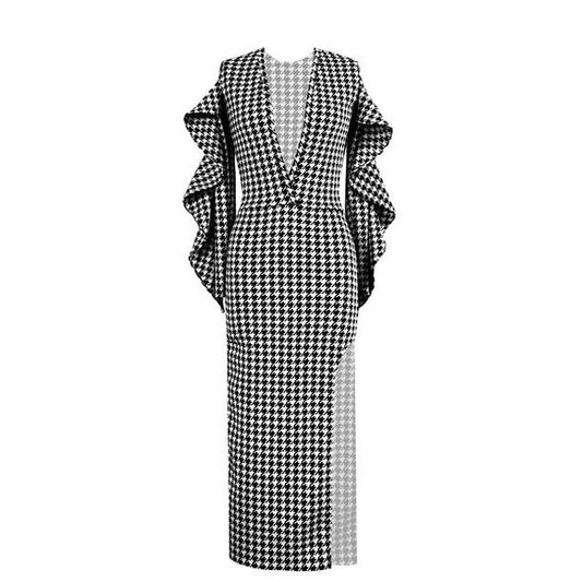 Houndstooth Cascade Dress