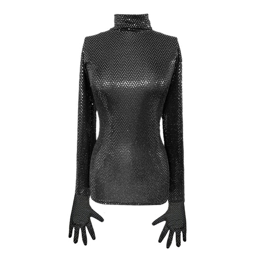 Midnight Sequin Turtle Neck Glove Top